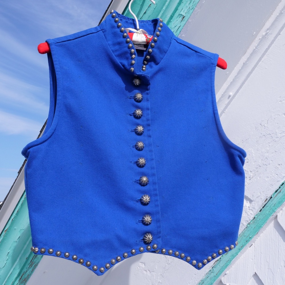 Vintage 90s Silver Mesa royal blue cotton silver studded button up western vest